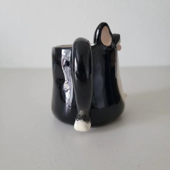 Stylized Cat Ceramic Mug Black Cream Figural Coffee Cup Cat Lover Collectible - Picture 2 of 8